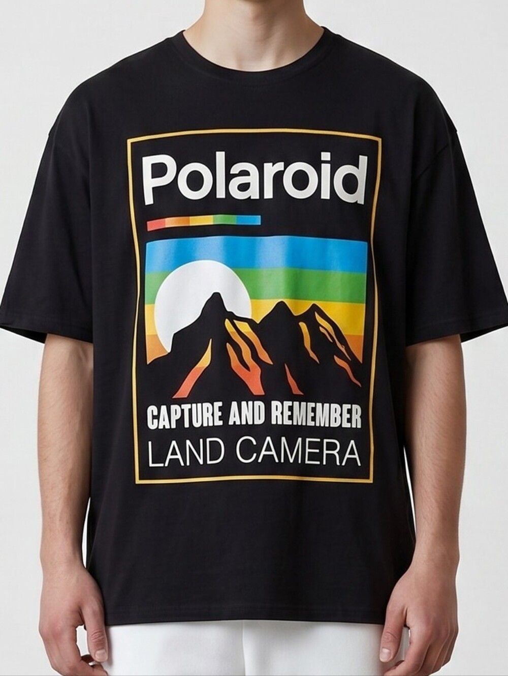 Polaroid Black Graphic Logo Tee - Multicolor Print